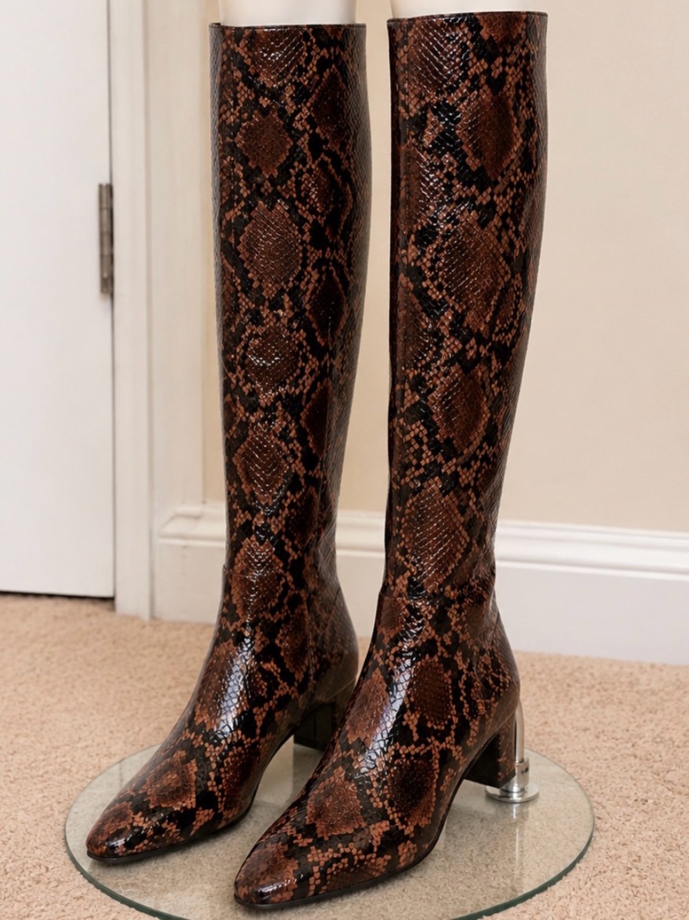 ANTONIO MELANI Brown Snake-Print Over-the-Knee Boots
